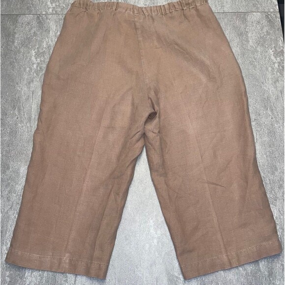 Orvis Sz Small 6 8 100% Linen Wide Leg Cropped Pants Brown Tan Beachy Comfort - Picture 6 of 10
